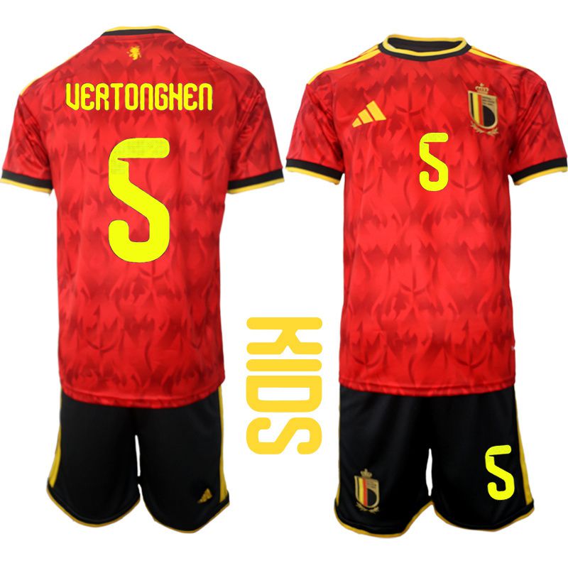 Youth 2026 World Cup National Team Belgium home red #5 Soccer Jersey->youth soccer jersey->Youth Jersey